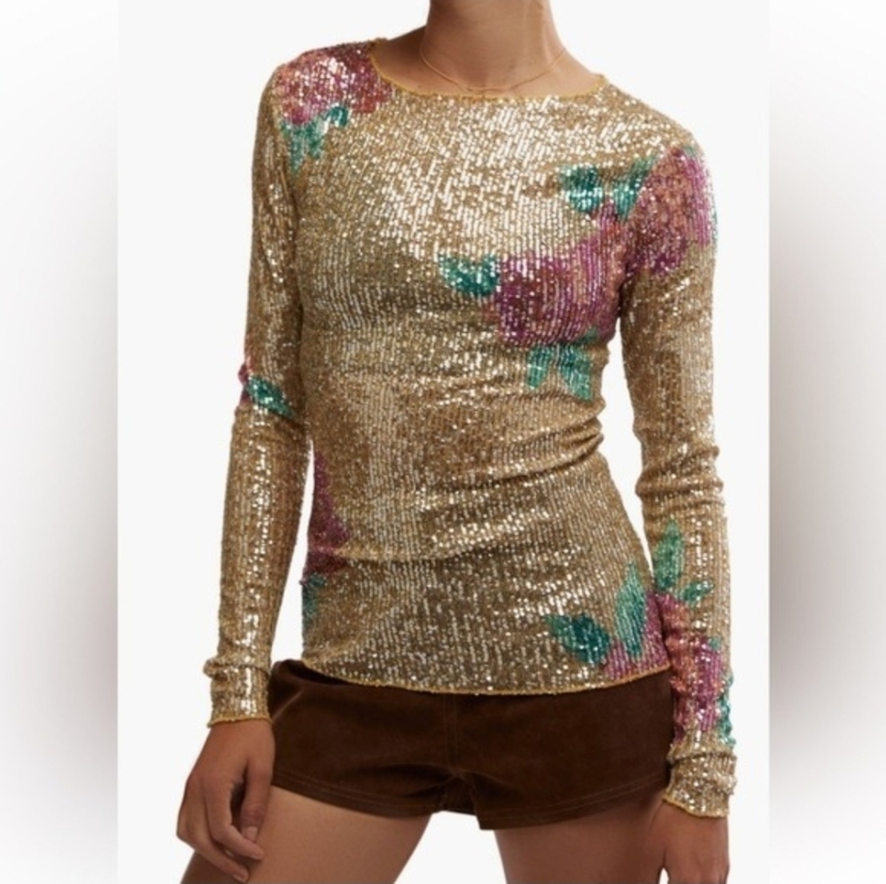 NWT Free People Intimately Free People Gold Rush Sequin Top Size Medium - Picture 2 of 11